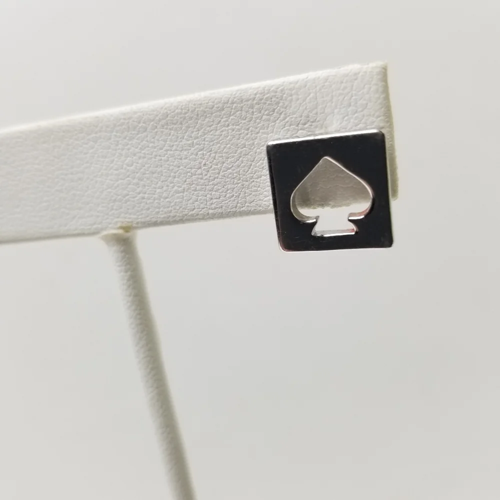Kate Spade Logo Cutout Stud Earrings Silver Tone Small Designer Jewelry